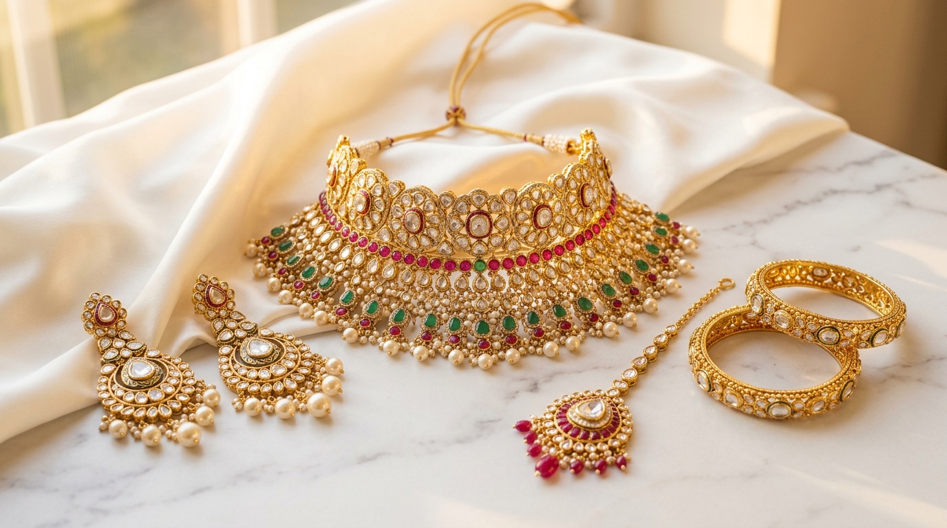 Luxury Bridal Gold & Diamond Choker Set
