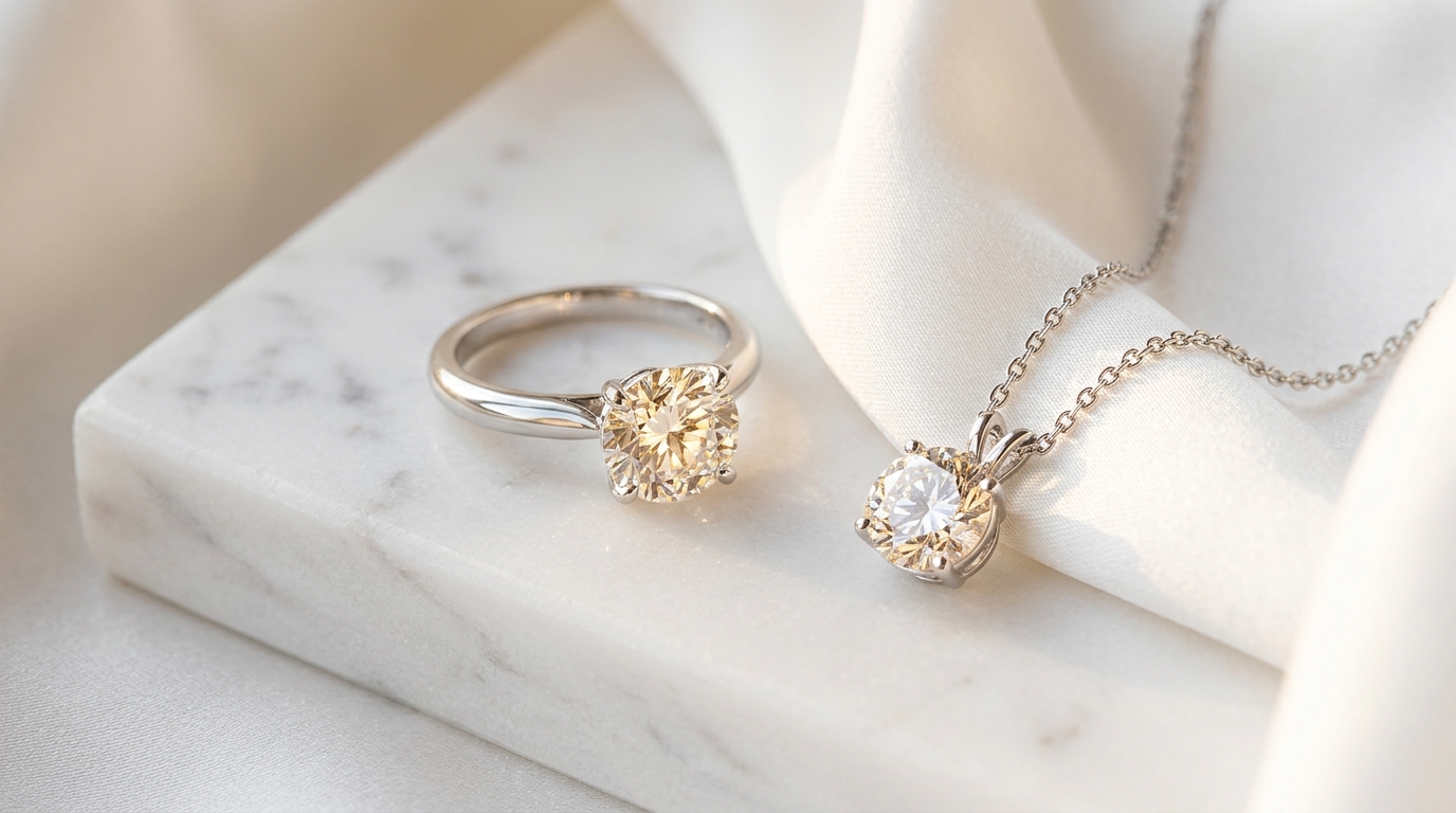 Certified Diamond Engagement Solitaire and Pendant